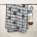 Classic white scarf featuring large black rose patterns and thin lattice texture print - 85x180cm / White