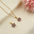 Star-shaped purple stone pendant with gold-plated frame on gold necklace chain - Strawberry Quartz