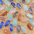 Pendentifs ovales facettés en pierre avec bord doré pour la création de bijoux - 1pc Aléatoire