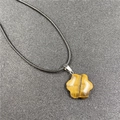 Tiger eye stone flower pendant necklace with adjustable black braided cord for unisex - Tiger's Eye