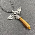 Retro punk skull and wings necklace with tiger eye stone pendant on black cord - Tiger's Eye