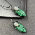 Malachite hexagonal prism pendant with moonstone inlay and black woven cord necklace - Malachite Style (Synthetic)