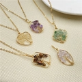 Handmade tree of life crystal necklaces with gold wire wrap in diverse shapes and colors - Random 1pc