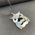 Abalone and mother of pearl owl pendant necklace with black braided cord strap - Owl Style 2