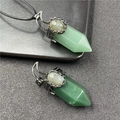 Green aventurine hexagonal prism pendant with labradorite crescent moon inlay - Green Aventurine Style