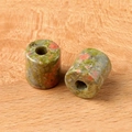 Polished unakite stone cylinder beads with natural green and orange moss patterns - Unakite 1Pc