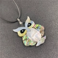 Handcrafted owl pendant necklace with colorful abalone shell and iridescent shell inlay - Owl