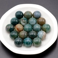 Polished 16mm natural moss agate spherical beads without holes in deep green tones - India Agate
