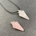Kristallen kegelhanger ketting set met rozenkwarts en helder wit kristal - Rozenkwarts