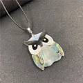Handcrafted owl pendant necklace with iridescent shell inlay on a black cord - Style 6 Owl