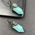 Retro hexagonal pyramid necklace with turquoise stone and silver alloy moon carving - Blue Turquoise Style (Synthetic)
