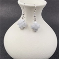 Minimalist white howlite cross earrings with natural marble patterns and silver hooks - Synthetic White Turquoise
