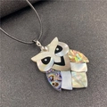 Artisanal owl pendant necklace featuring white shell and colorful abalone shell inlay - Style 7 Owl