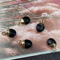 Faceted black teardrop gemstone charms with gold plated borders for DIY jewelry making - Obsidian Style