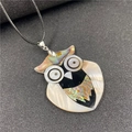 Artistic owl pendant necklace with shell inlay and black cord in variant design - Style 8 Owl