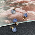 Blue and white natural stone oval pendant with gold plated frame for DIY jewelry - Blue Polka Dot