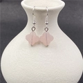Orecchini a quadrifoglio in quarzo rosa con ganci in metallo argento da donna - Quarzo Rosa 1 Paio