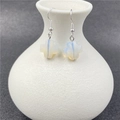 Opal stone cross earrings with silver hooks for a minimalist fashion style - Synthetic Opal