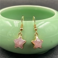 Pink strawberry quartz star earrings with gold plated edges on ceramic bowl edge - Strawberry Quartz