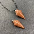 Pendentif pendule hexagonal en pierre de soleil brune sur collier cordon noir - Pierre de Soleil Synthétique