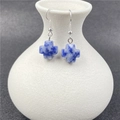 Cross drop earrings featuring natural blue and white marble stone with silver hooks - Blue Spot Jasper