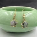 Star-shaped gold-plated earrings with grey textured stone inlay and classic hooks - Labradorite