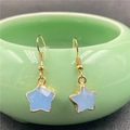 Star-shaped gold-plated hook earrings featuring light blue crystal stone pendants - Grey Agate