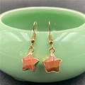 Star-shaped gold earrings featuring shimmering brown goldstone crystals in a hook design - Synthetic Goldstone