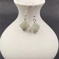 Labradorite four-leaf flower drop earrings with silver hooks on white ceramic vase - Labradorite 1 Pair