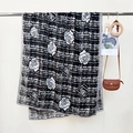 Elegant black and white rose checkered thin scarf with light breathable floral pattern - 85x180cm / Black