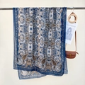 Bohemian paisley print scarf in navy blue and brown, lightweight chiffon style accessory - 85*180cm / Blue Edge