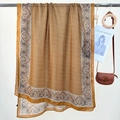 Elegant mustard yellow scarf with chain print and paisley borders for spring and summer - Yellow Edge