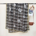 Classic black and white checkered rose scarf with olive green border for sun protection - 85x180cm / Gray