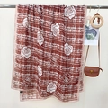 Classic rust red rose print scarf featuring a textured grid pattern and soft pink borders - 85x180cm / Wine Red