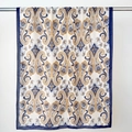 Écharpe longue en coton et lin bleu marine et gingembre avec motif cachemire vintage - 85*180cm / Bord Bleu