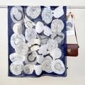 Navy cotton linen scarf featuring cream camellia print and polka dots hanging display - 85*180cm / Blue