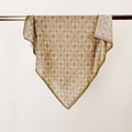 Brown retro geometric print square silk scarf with satin finish and contrast border - Light Yellow