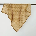 Retro plaid square silk scarf with geometric patterns in vintage brown and tan shades - Yellow