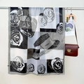 French retro cotton scarf with black rose floral print and plaid patchwork design - 85*180cm / Blue Rose Print (lm-22-Blue)