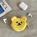Hellgelbe Plüschbär-Geldbörse und Kopfhörertasche mit Stickerei und Metall-Karabiner - Gelb