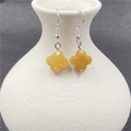 Clover faceted dangle earrings with yellow stone and silver hooks on ceramic base - Yellow Jade 1 Pair