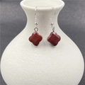 Faceted red jasper clover earrings with silver metal hooks for women - Rainbow Stone 1 Pair