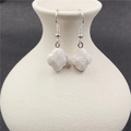 Minimalist white four-leaf clover drop earrings with silver hooks on white ceramic bottle - White Turquoise 1 Pair (Synthetic)