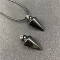 Pendentif pendule en obsidienne polie avec cordon noir élégant et finition en pierre naturelle - Agate noire