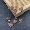 Pendentif goutte en pierre rose fraise facettée avec bordure dorée pour bijoux DIY - Quartz Fraise (1Pc)