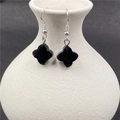 Elegant black clover drop earrings with faceted quartz design and silver hooks - Obsidian 1 Pair