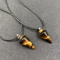 Pendentif en cristal d'oeil de tigre naturel avec cordon tressé noir pour couples - Œil de tigre
