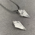 Collier avec pendentif cristal conique transparent et cordon noir pour couple - Cristal blanc