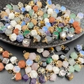 Polished hexagonal amethyst and natural stone pendants with gold and silver plated loops - Mixed Color (Random Style)