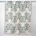 Châle en coton et lin beige avec motifs Paisley vintage vert foncé et marron clair - 85*180cm / Blanc